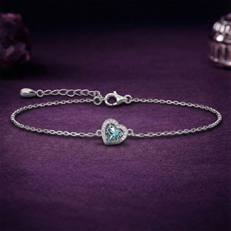 Clara 925 Sterling Silver Sky Blue Heart Bracelet | Adjustable, Platinum Plated, Swiss Zirconia | Gift for Women and Girls - Image 2