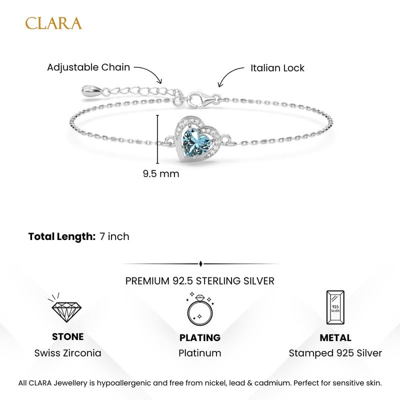 Clara 925 Sterling Silver Sky Blue Heart Bracelet | Adjustable, Platinum Plated, Swiss Zirconia | Gift for Women and Girls - Image 5