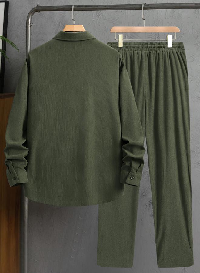 Take Two Men Green Corduroy Shirt and Pants Co-ords - Image 2