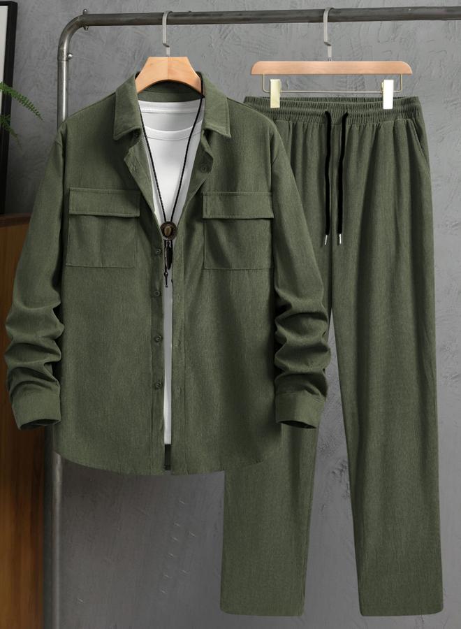 Take Two Men Green Corduroy Shirt and Pants Co-ords - Image 1