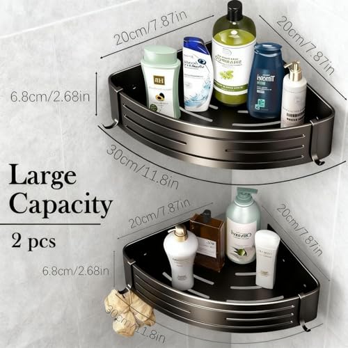 Hallstatt Pack of 2, Self Adhesive Bathroom Corner Shelf for Wall Shelf Organizer Wall Mounted Aluminum Bathroom Shelves Rack Holder Stand for Bathroom Accessories Organiser Without Drill - Image 2