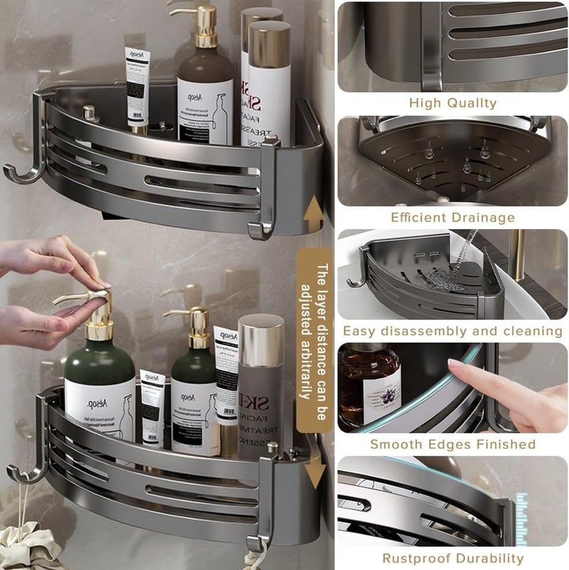 Hallstatt Pack of 2, Self Adhesive Bathroom Corner Shelf for Wall Shelf Organizer Wall Mounted Aluminum Bathroom Shelves Rack Holder Stand for Bathroom Accessories Organiser Without Drill - Image 3