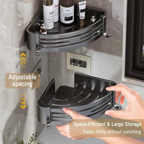 Hallstatt Pack of 2, Self Adhesive Bathroom Corner Shelf for Wall Shelf Organizer Wall Mounted Aluminum Bathroom Shelves Rack Holder Stand for Bathroom Accessories Organiser Without Drill - Image 4