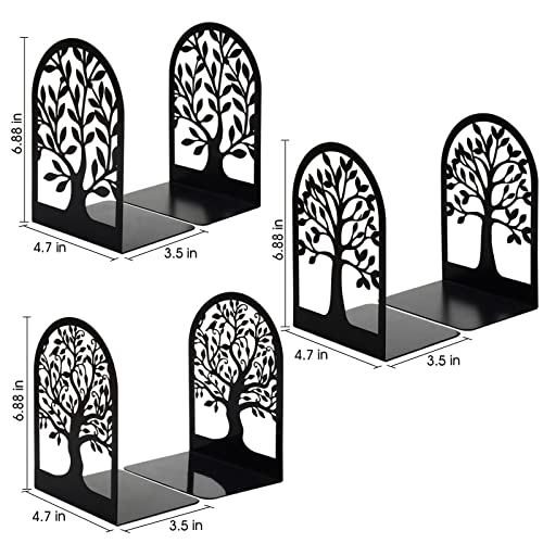 HappyHapi Book Ends, Metal Bookends for Shelves Decorative, Tree Stopper for Heavy Books, Black Ends to Hold Books for Home Office, 6.5 X 4.7 X 3.5 Inch(3 Pairs/6 Pcs, Large) - Image 2