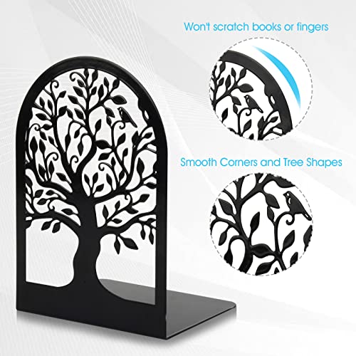HappyHapi Book Ends, Metal Bookends for Shelves Decorative, Tree Stopper for Heavy Books, Black Ends to Hold Books for Home Office, 6.5 X 4.7 X 3.5 Inch(3 Pairs/6 Pcs, Large) - Image 3
