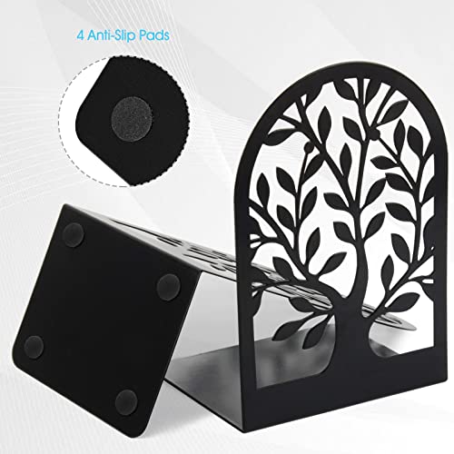 HappyHapi Book Ends, Metal Bookends for Shelves Decorative, Tree Stopper for Heavy Books, Black Ends to Hold Books for Home Office, 6.5 X 4.7 X 3.5 Inch(3 Pairs/6 Pcs, Large) - Image 4