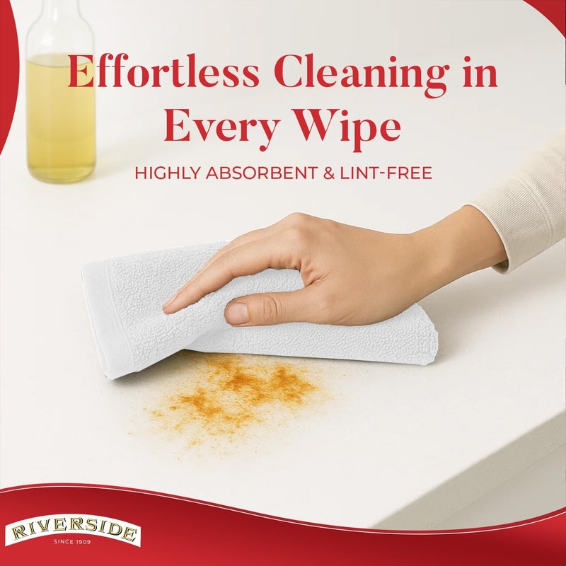 Riverside Bar Mop Towels Pack of 12, 16x19 Inches, 100% Ring Spun Cotton Terry Cloth Kitchen Towel, Highly Absorbent & Reusable Multipurpose Cleaning Rags for Bathroom, Hotel, Restaurant, White - Image 4