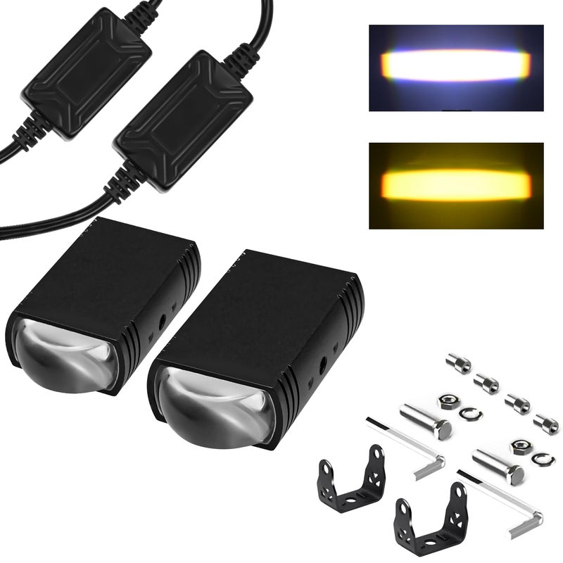 AUOKAY Motorcycle Driving Lights Double Color Lights WhiteAmber 3 Modes HiLo Beam Sport Front Grille LED Lights with Lens Waterproof for SUV ATV Bike UTV Truck BoatPack of 2 - Image 2