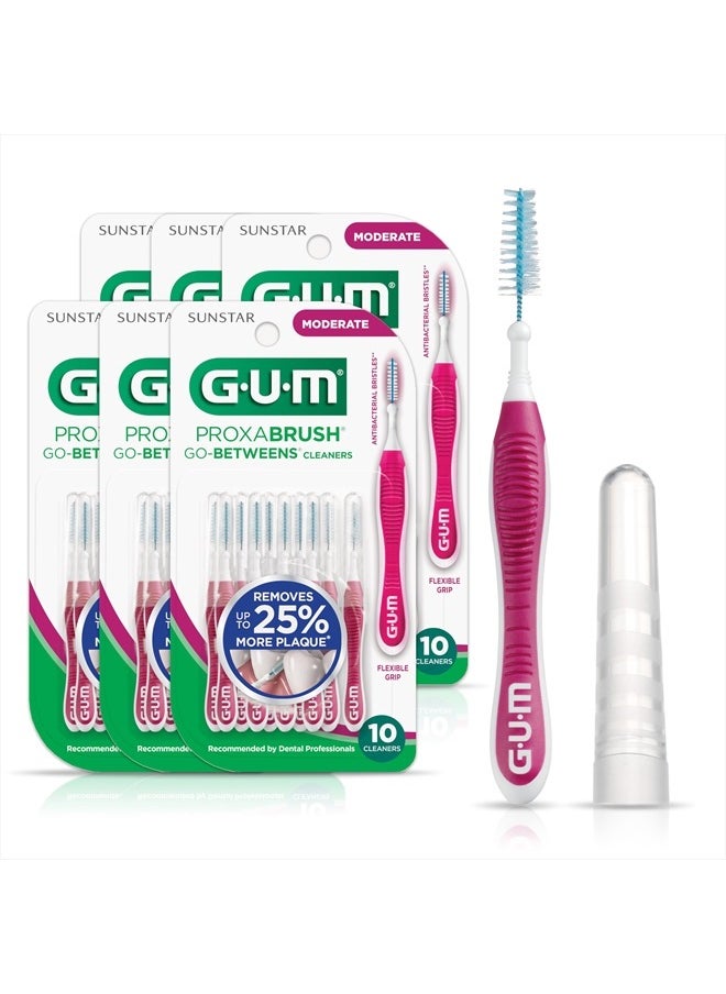 Gum - Proxabrush Go-Betweens - Moderate - Interdental Brushes - Soft Bristled Dental Picks for Plaque Removal & Gum Health - Safe for Braces & Dental Devices, 10ct (6pk) - Image 1