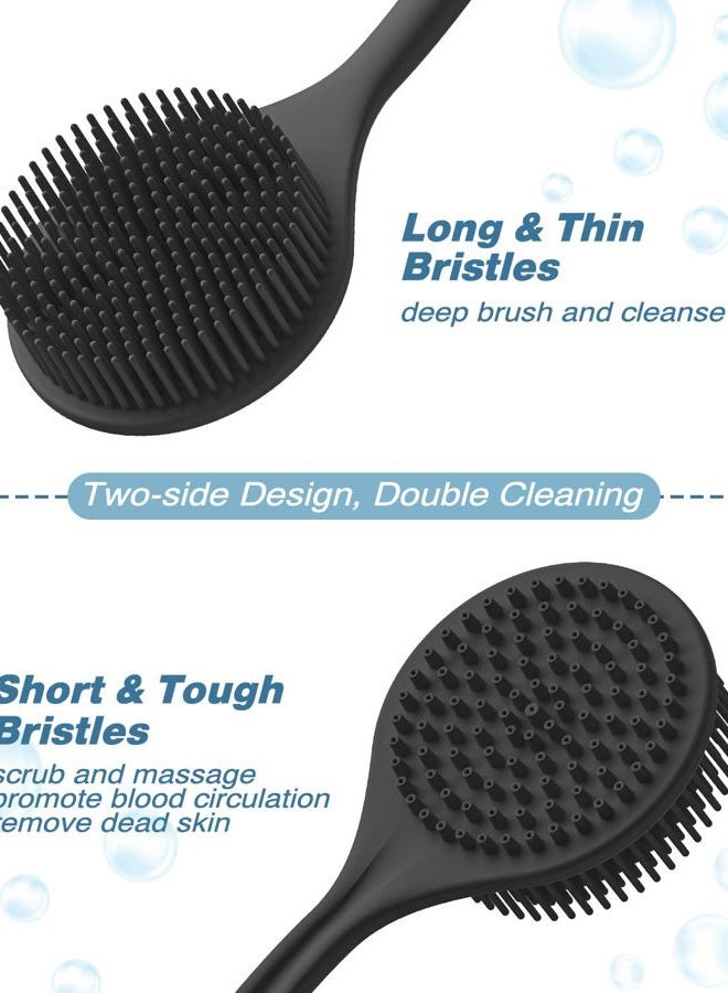 Manmihealth فرشاة ظهر سيليكون (شعيرات رفيعة) ومجموعة قفاز استحمام ناعم، فرشاة تنظيف الجسم الفائقة وفرشاة الاستحمام الفائقة، مع خطاف مجاني. (أسود) - Image 3