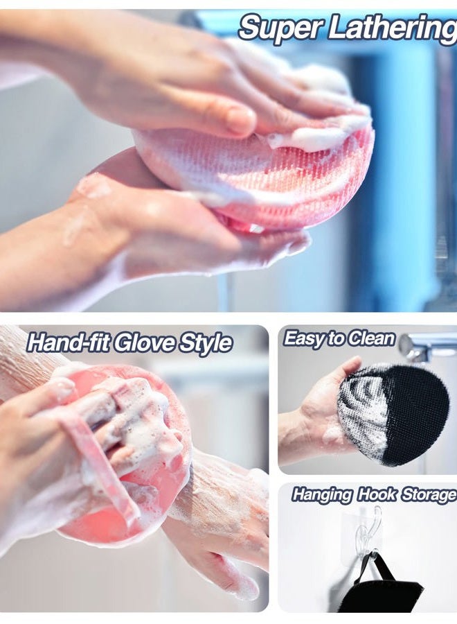 Manmihealth فرشاة ظهر سيليكون (شعيرات رفيعة) ومجموعة قفاز استحمام ناعم، فرشاة تنظيف الجسم الفائقة وفرشاة الاستحمام الفائقة، مع خطاف مجاني. (أسود) - Image 5