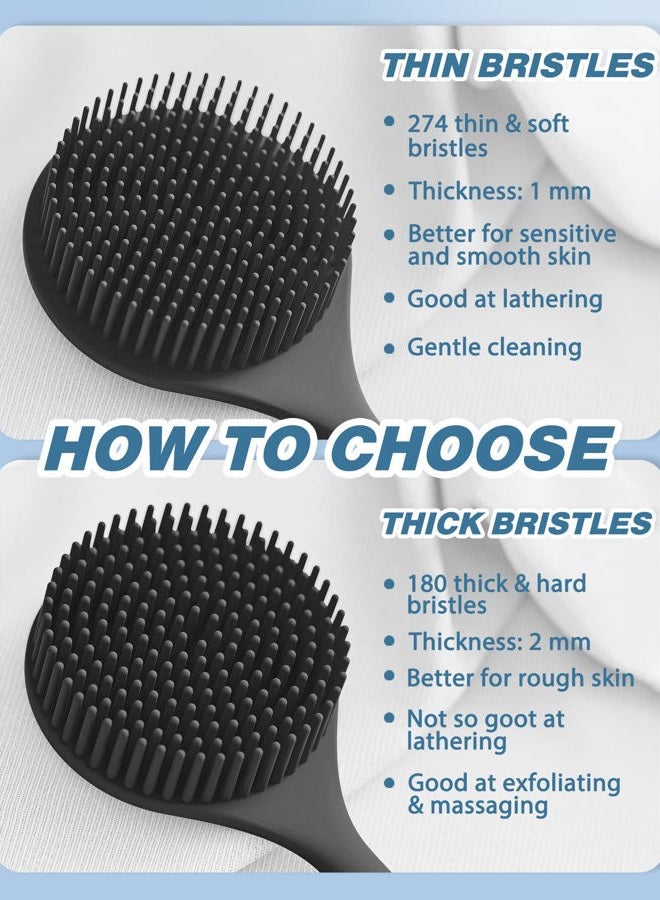 Manmihealth فرشاة ظهر سيليكون (شعيرات رفيعة) ومجموعة قفاز استحمام ناعم، فرشاة تنظيف الجسم الفائقة وفرشاة الاستحمام الفائقة، مع خطاف مجاني. (أسود) - Image 4