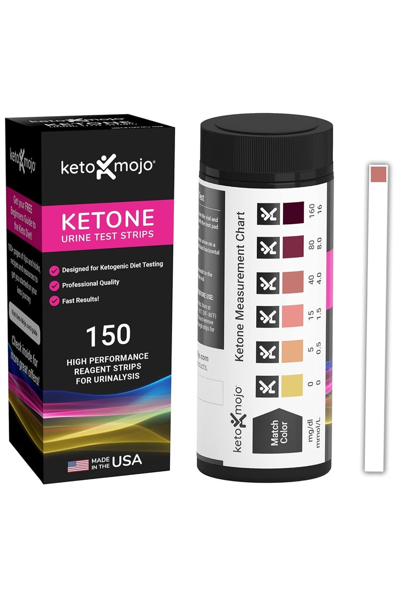 Keto-Mojo 150 Ketone Test Strips with Free Keto Guide eBook  Free APP. Urine Test for Ketosis on Ketogenic  Low-Carb Diets. Extra-Long Strips - Image 1