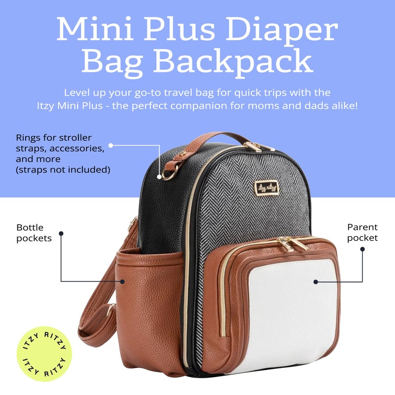 Itzy Ritzy Mini Diaper Bag Backpack â€“ Chic, Compact Mini Plus Backpack with Changing Pad, 10 Pockets (6 Internal, 4 External), Grab-Top Handle & Rubber Feet (Coffee & Cream) - Image 3