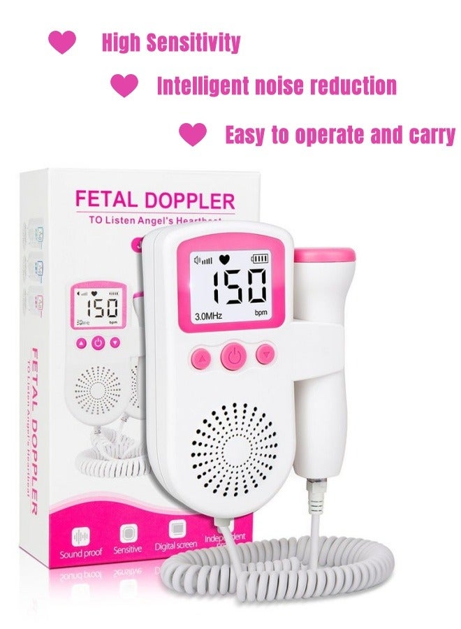 Angola Panda LED Portable Ultrasound Doppler Fetal Heart Rate Monitor, Home Fetal Heart Rate Monitor, Easy to Use Fetal Doppler, Infant Ultrasound Diagnostic Technology with LCD Display (Pink) - Image 1