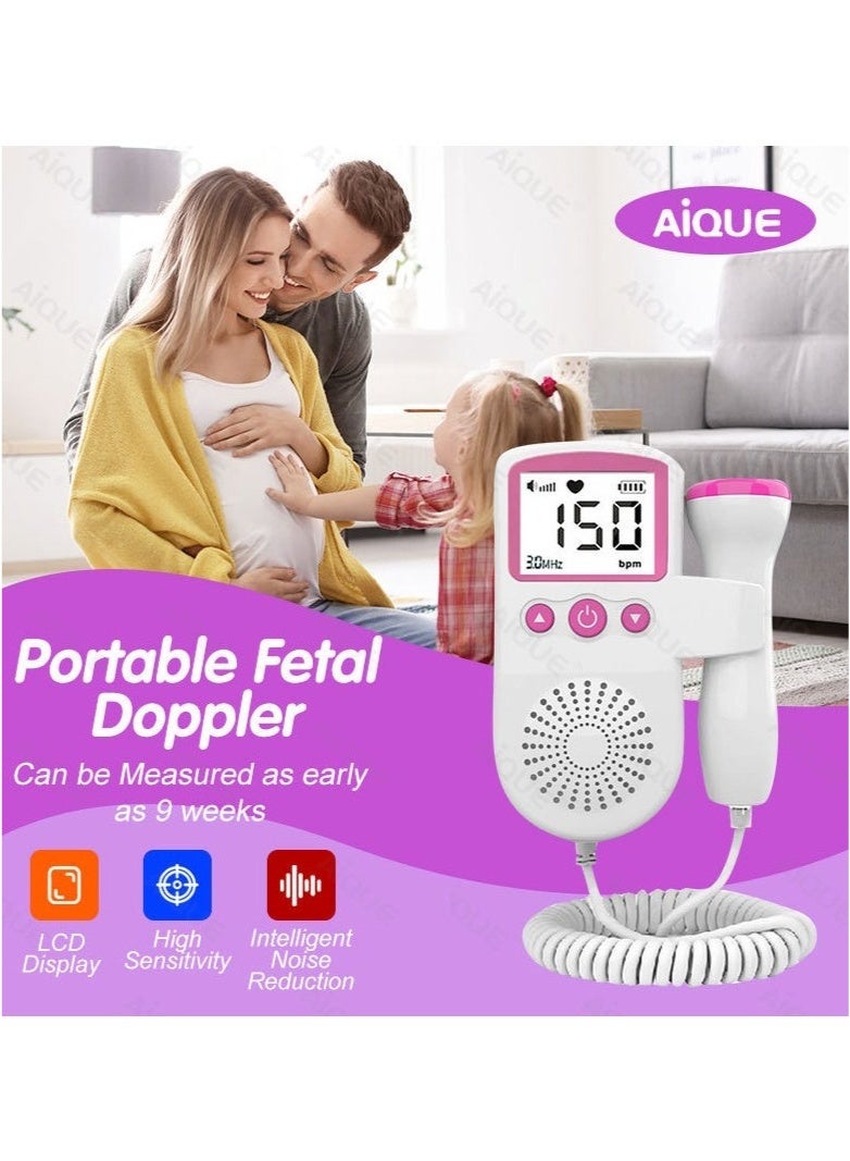 Angola Panda LED Portable Ultrasound Doppler Fetal Heart Rate Monitor, Home Fetal Heart Rate Monitor, Easy to Use Fetal Doppler, Infant Ultrasound Diagnostic Technology with LCD Display (Pink) - Image 2