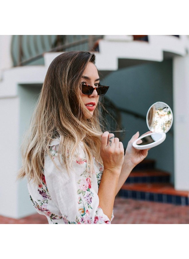 Fancii - Lighted Pocket Magnifying Mirror With 1X 10X Magnificationnatural Led Lightsportablehand Held 4 Inches Wide Compact Mirror For Ladies Purselumi Mini (Silk White) - Image 1
