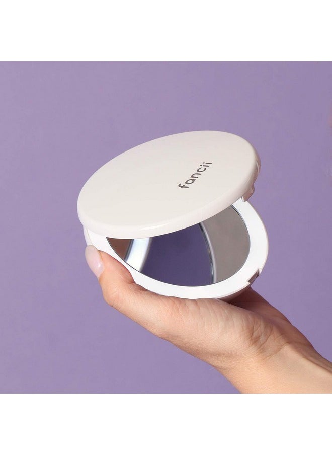 Fancii - Lighted Pocket Magnifying Mirror With 1X 10X Magnificationnatural Led Lightsportablehand Held 4 Inches Wide Compact Mirror For Ladies Purselumi Mini (Silk White) - Image 1