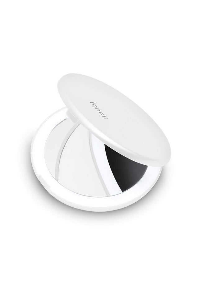 Fancii - Lighted Pocket Magnifying Mirror With 1X 10X Magnificationnatural Led Lightsportablehand Held 4 Inches Wide Compact Mirror For Ladies Purselumi Mini (Silk White) - Image 1