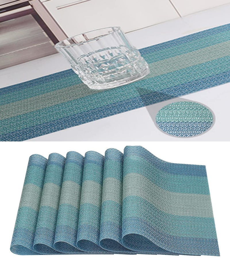 Misuhom المفوضات المنسوجة فينيل كروسوفايف المطبخ Tablemat الحصير PVC الطاولة القابلة للغسل مجموعات لحفلات طاولة الطعام مزرعة عيد الميلاد عيد الميلاد والتجمع (6 مفارش + 1 طاولة عداء الساحل الأزرق) - Image 4