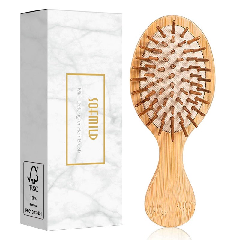 Sofmild Mini Travel Bamboo Hair Brush for Women/Men/Kids - Anti-Static Small Detangling Brush Glide Through Tangles with Ease - Image 1
