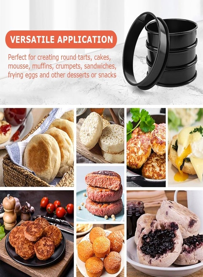 Loyanger 8 Pcs Muffin Rings,with Oil Brush 4 Inch Nonstick English Muffin Rings Round Egg Ring Stainless Steel Baking Ring for Muffins Pancakes and Crumpets(COLOR:Black) - Image 5