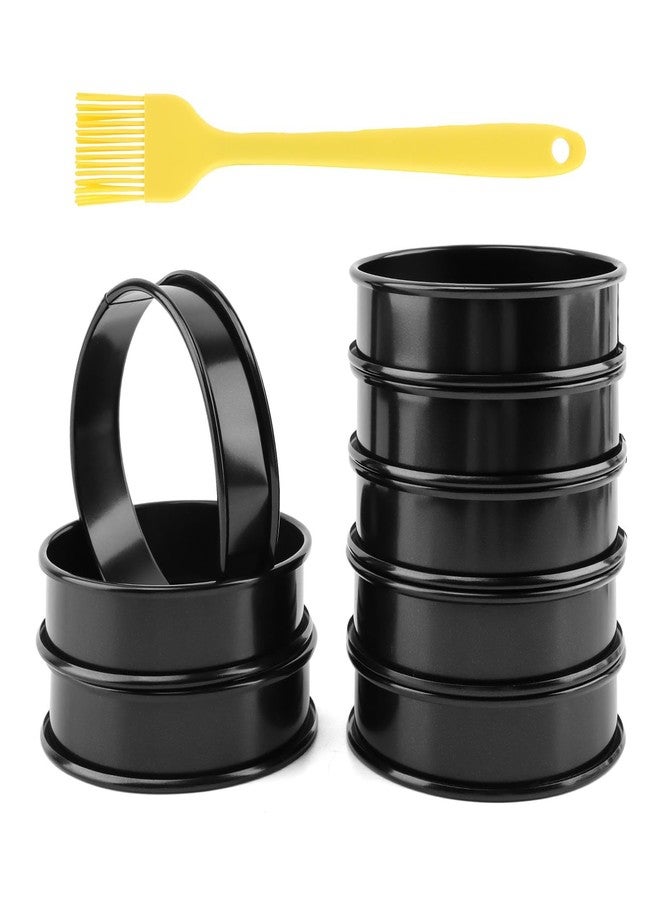 Loyanger 8 Pcs Muffin Rings,with Oil Brush 4 Inch Nonstick English Muffin Rings Round Egg Ring Stainless Steel Baking Ring for Muffins Pancakes and Crumpets(COLOR:Black) - Image 1