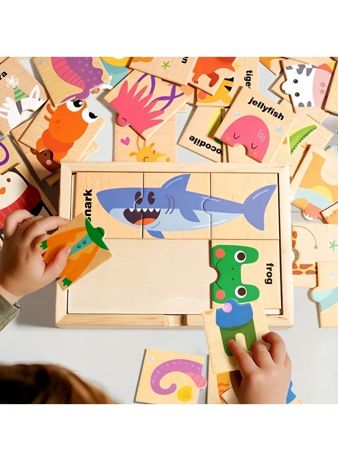 Adorable wooden animal puzzle toys with multiple shapes, children's color and animal shape skills learning, bright animal shapes, perfect gift for children - Image 2