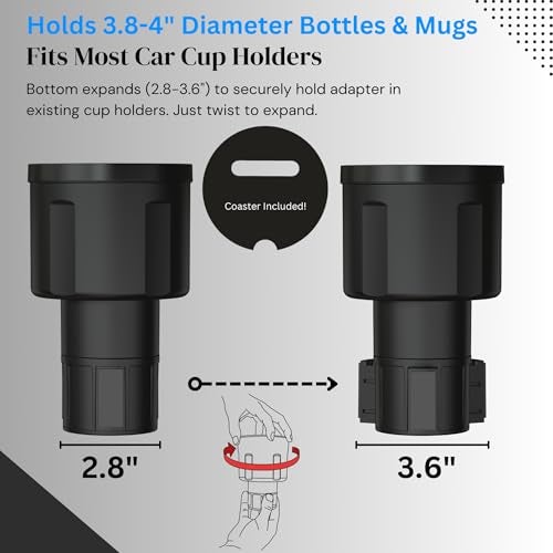 Swigzy Extra Wide Car Cup Holder Expander - Made for Yeti 14oz & 46oz Rambler, Hydro Flask 24oz Mug, RTIC 36oz Bottles - Adapter Insert Extender Expandable and Adjustable - Image 4