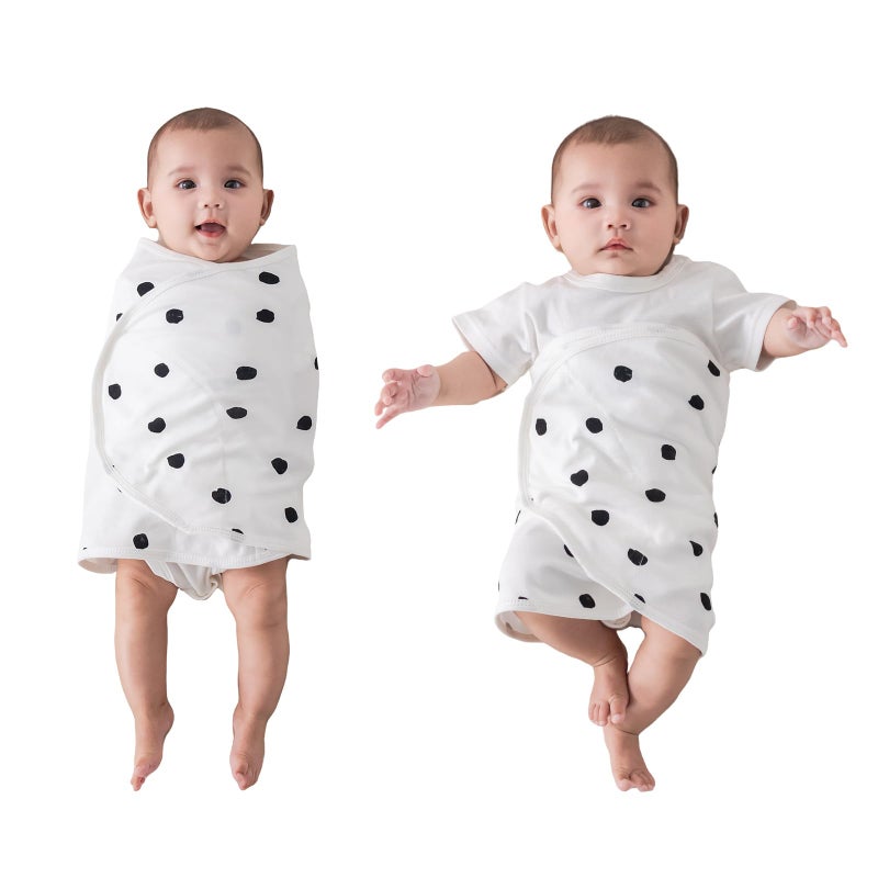Nenolix 2-Pack Baby Swaddle Wrap - Swaddle for Daytime Napping,Prevents Startle Reflex & Face Scratching,Adjustable Arms Sleep Strap with Quiet Velcro,Soft 100% Cotton- Small Dots Pattern - Image 1