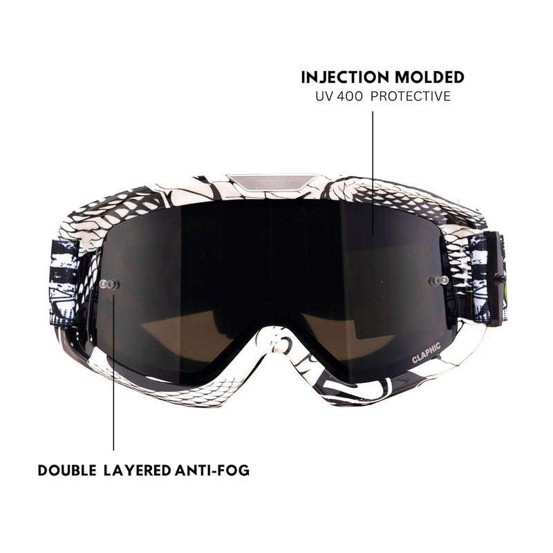 CLAPHIC Raven Smoky Motocross Goggle | Double Layer Anti-Fog Lens, UV Protection, Smoke Tint Wide Vision | Dirt Bike, MX, ATV, MTB, Enduro, Racing Goggles – OTG Supported - Image 4