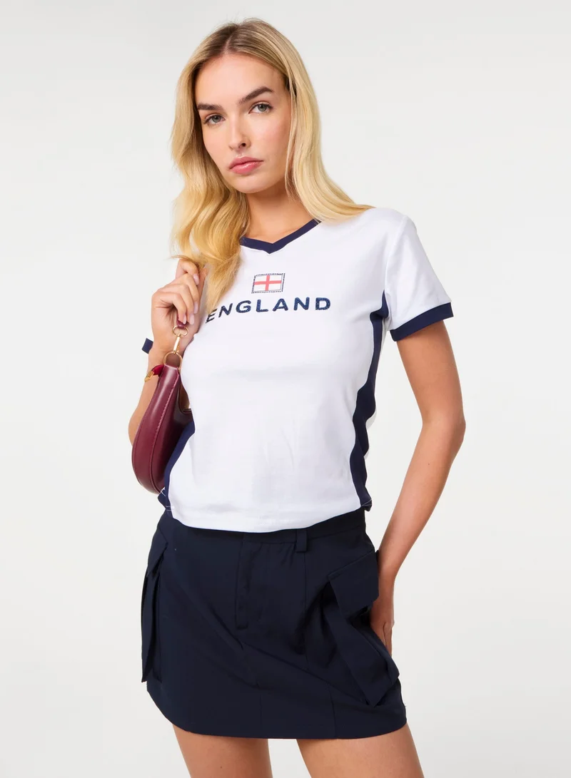 بينك فانيلا England Embellished Football T-Shirt
