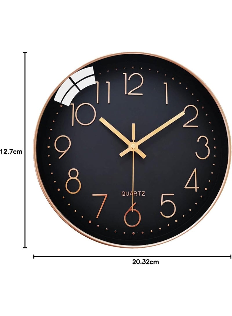 Decorhills Modern Quartz Silent Wall Clock, Non-Ticking Round Wall Clock with Arabic Numerals, 3D Stereo Numbers, Rose-Gold Metal Hands, Anti-Fog Glass – Ideal for Living Room, Bedroom, Office – Black - Image 3