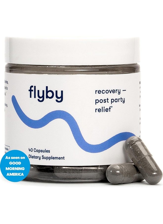 فلاي باي مكمل غذائي Flyby Recovery - All The Hang, Without The Over!™ - مع حليب الشوك، وفيتامين سي، والفحم المنشط، وخل التفاح - تركيبة قبل وبعد الشرب (40 حبة)  - Image 1