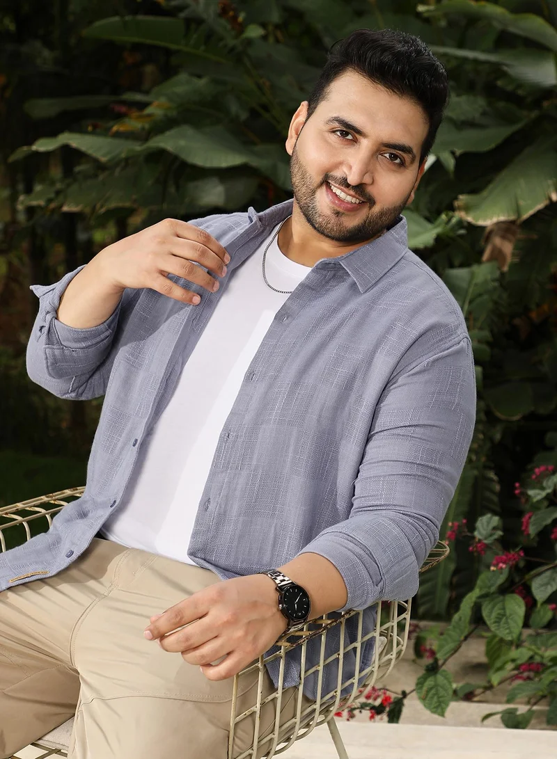 انستافاب بلس قميص رجالي جاكار كاروهات رمادي من إنستافاب بلس