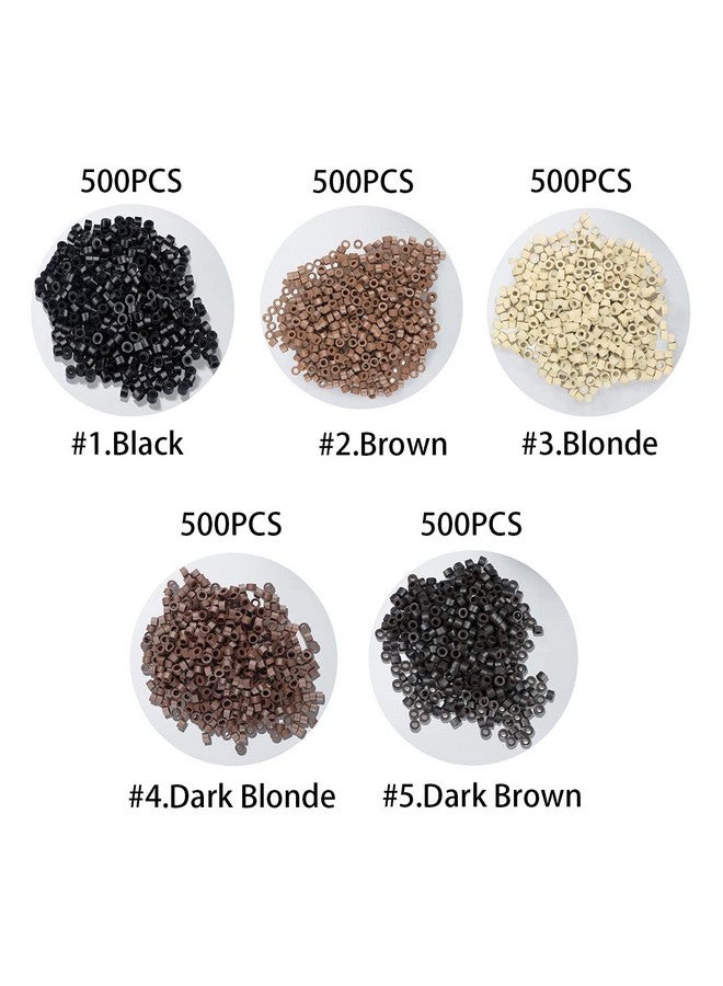 Dansee 2500Pcs Hair Extensions Beads Micro Links Beads 5Mm Silicone Lined Beads For I Tip Human Hair Extensions (Black/Light Brown/Dark Brown/Blonde/Dark Blonde) - Image 3