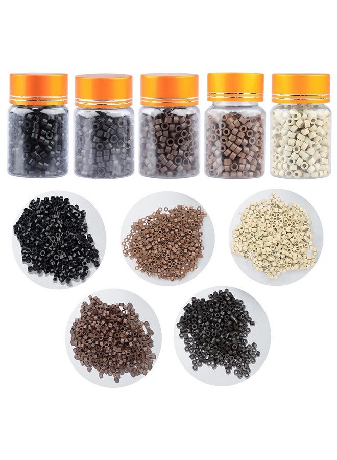 Dansee 2500Pcs Hair Extensions Beads Micro Links Beads 5Mm Silicone Lined Beads For I Tip Human Hair Extensions (Black/Light Brown/Dark Brown/Blonde/Dark Blonde) - Image 1