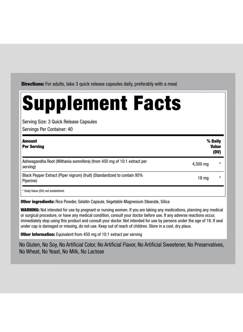 بايبينج روك مكمل أشواغاندا ٤٥٠٠ ملغ ١٢٠ كبسولة للنساء والرجال ٤٠ حصة - Image 2