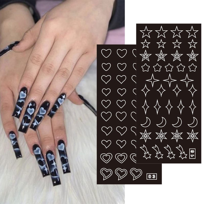 winthrop 24 Sheets Airbrush Stencils Nail Stickers for Nail Art, French Nail Decals Printing Template Stencil Tool Moon Stars Heart Butterfly French Design Hollow (154 Designs) - Image 2