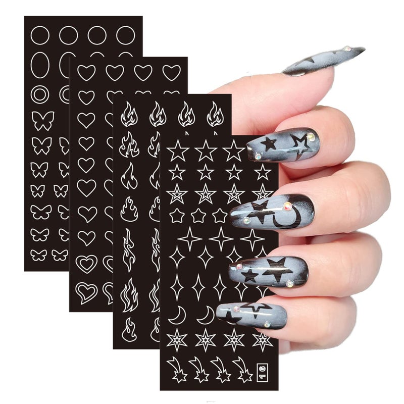 winthrop 24 Sheets Airbrush Stencils Nail Stickers for Nail Art, French Nail Decals Printing Template Stencil Tool Moon Stars Heart Butterfly French Design Hollow (154 Designs) - Image 3