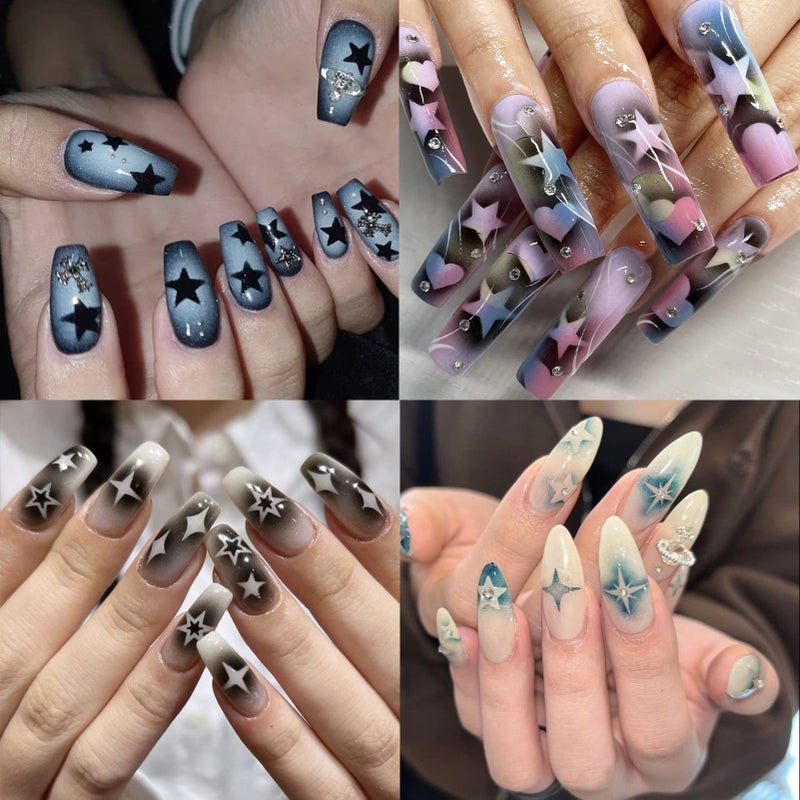 winthrop 24 Sheets Airbrush Stencils Nail Stickers for Nail Art, French Nail Decals Printing Template Stencil Tool Moon Stars Heart Butterfly French Design Hollow (154 Designs) - Image 4