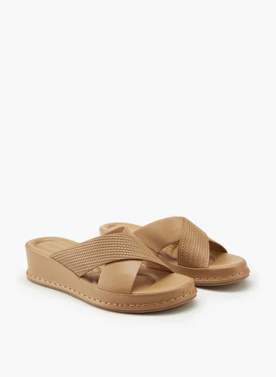 Flora Bella By Shoexpress Textured Criss-Cross Slip-On Sandals