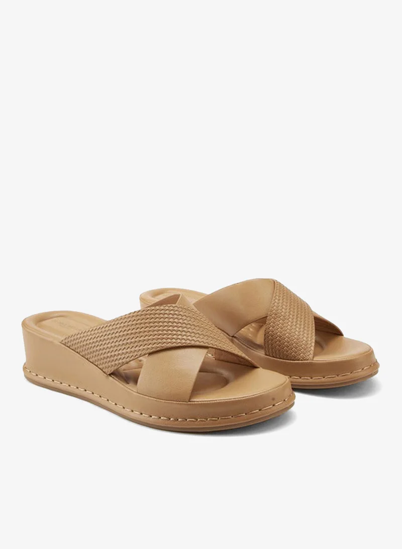 Flora Bella By Shoexpress Textured Criss-Cross Slip-On Sandals
