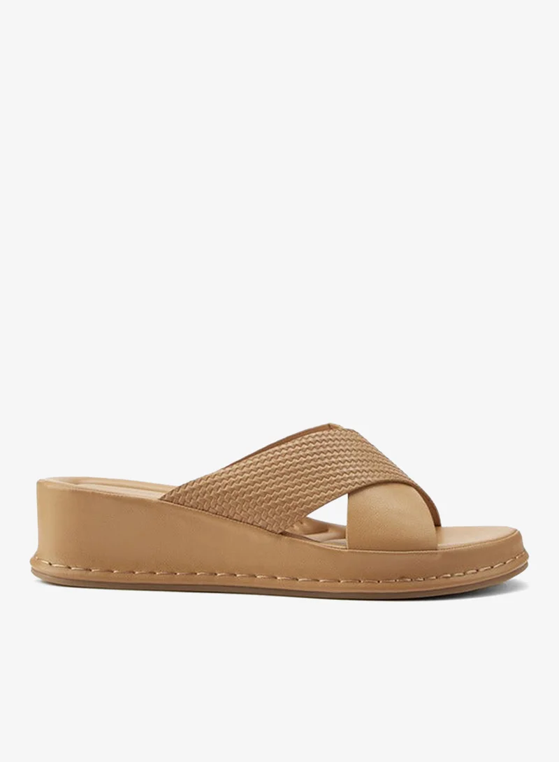 Flora Bella By Shoexpress Textured Criss-Cross Slip-On Sandals