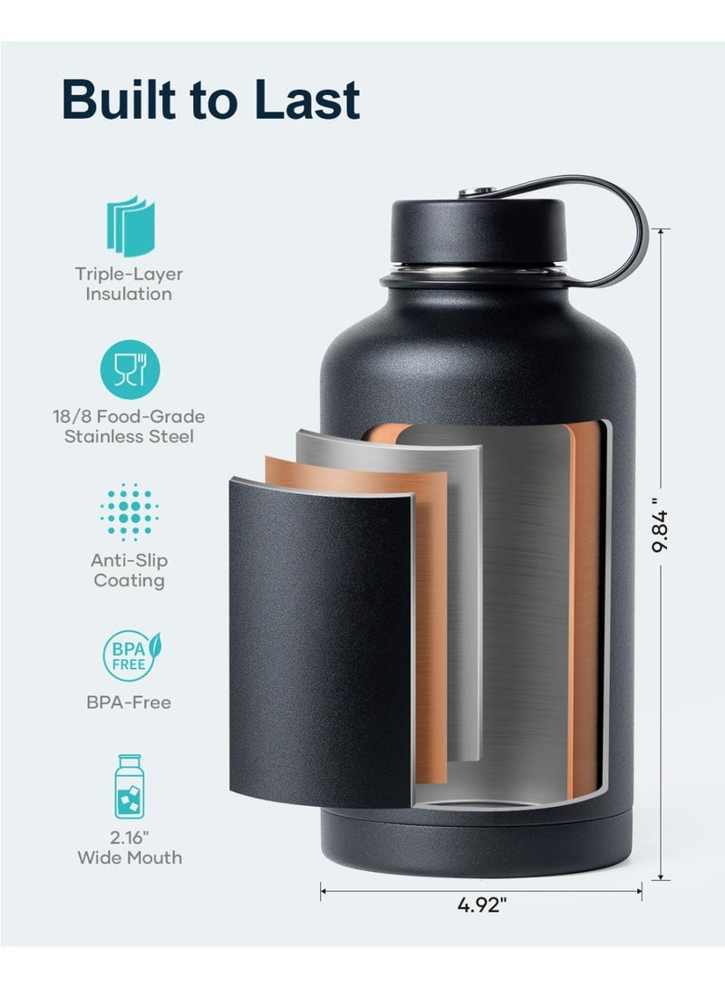 DIYANOO Stainless Steel Water Bottle 64oz (Cold for 48 Hrs/Hot for 24 Hrs) 1900ML Insulated Cup with Straw Lid Large Metal Jug BPA Free Double Wall Leakproof Travel Mug/Flask for Sports Hiking, Camping - Image 5