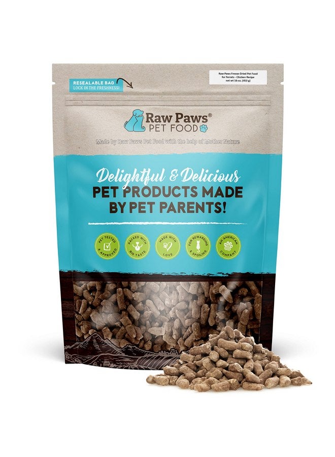 Raw Paws Freeze Dried Ferret Food - Chicken Recipe 16-oz - Made in USA - Grain Free Ferret Diet for Small, Adult, Senior & Baby Ferrets - Use as Ferret Treats for Rewarding & Training, Ferret Food Dry - Image 1