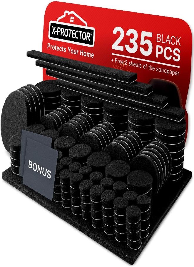 X-Protector Felt Furniture Pads 235 PCS X-Protector! Huge Quantity of Black Furniture Pads for Hardwood Floors with Many Big Sizes - Your Ideal Wood Floor Protectors for Furniture. Protect Any Type of Hard Floor!  - Image 1