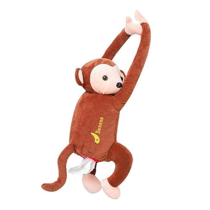 NETZILLA NAVA PAVA Unique Multi-Purpose Tissue Paper Storage Monkey Shape Cartoon Car Cameo Home Decor Brown (Pack of 1) - Image 1