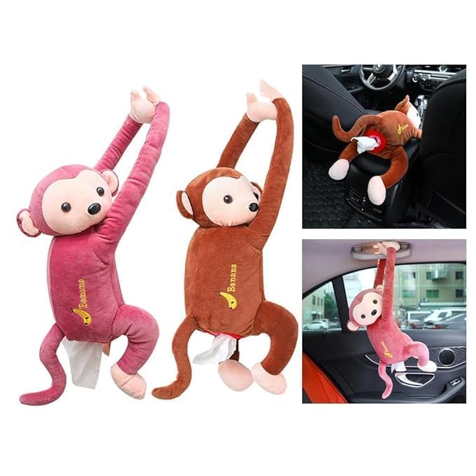 NETZILLA NAVA PAVA Unique Multi-Purpose Tissue Paper Storage Monkey Shape Cartoon Car Cameo Home Decor Brown (Pack of 1) - Image 5