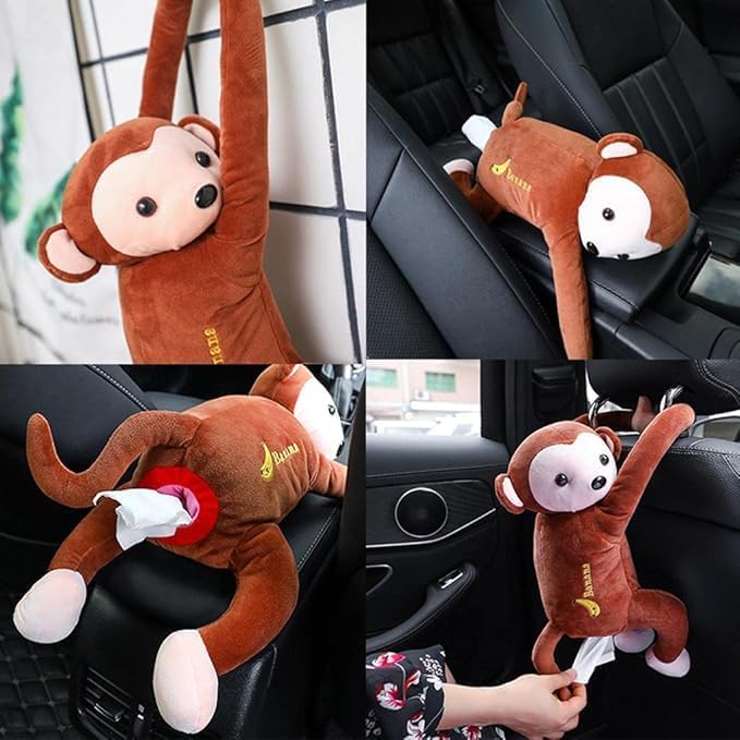 NETZILLA NAVA PAVA Unique Multi-Purpose Tissue Paper Storage Monkey Shape Cartoon Car Cameo Home Decor Brown (Pack of 1) - Image 2